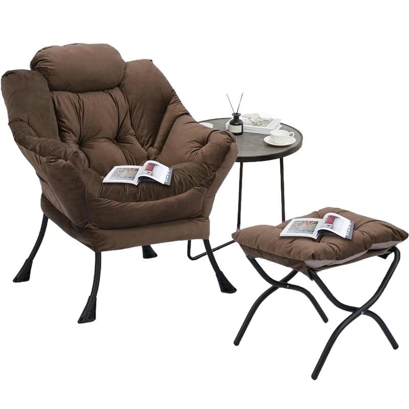 Poltrona pigra imbottita in cotone moderno con pouf pieghevole