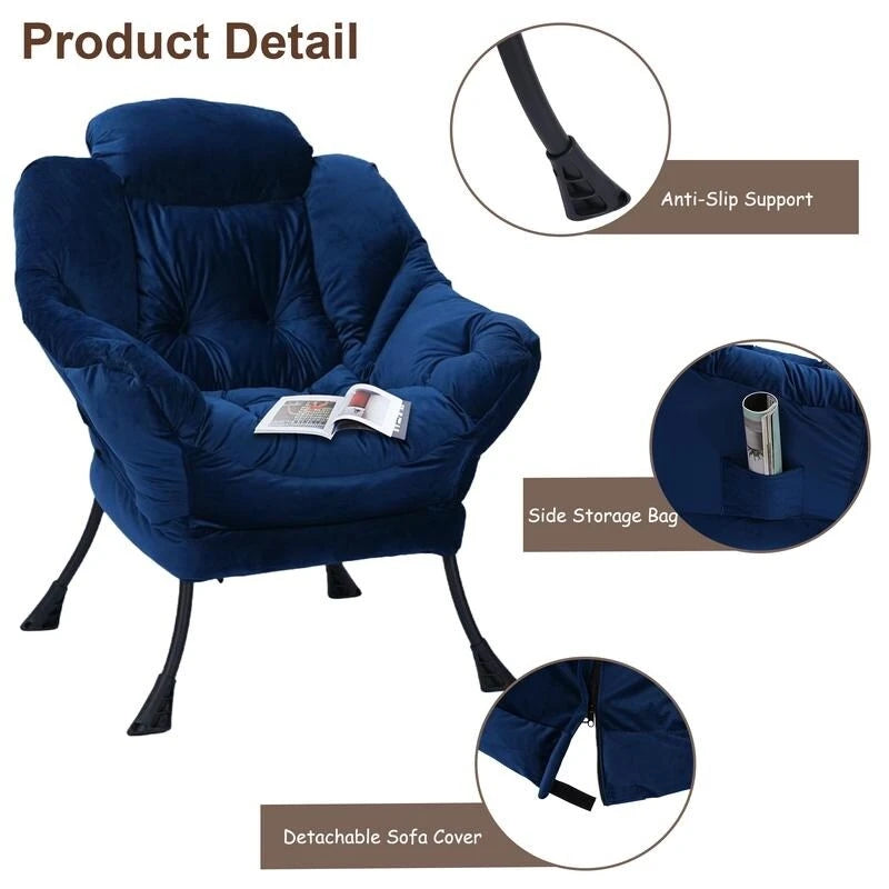 Poltrona pigra imbottita in cotone moderno con pouf pieghevole