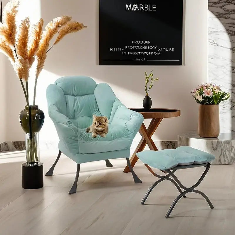 Poltrona pigra imbottita in cotone moderno con pouf pieghevole