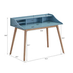 Scrivania computer da scrittura moderna di metà secolo con mensole a credenza e 4 gambe in legno per piccolo ufficio domestico o sala studio