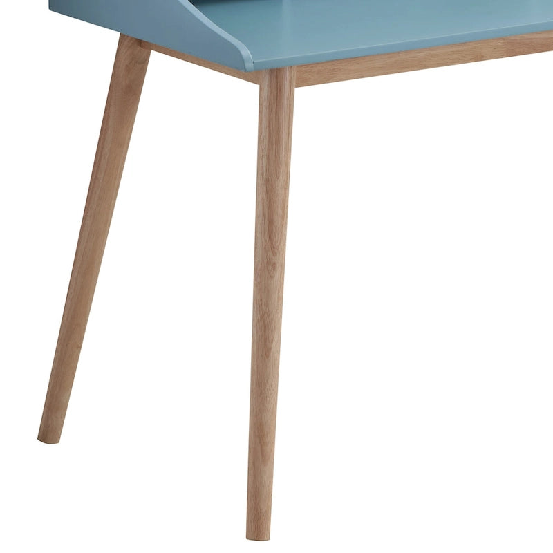 Scrivania computer da scrittura moderna di metà secolo con mensole a credenza e 4 gambe in legno per piccolo ufficio domestico o sala studio
