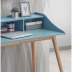 Scrivania computer da scrittura moderna di metà secolo con mensole a credenza e 4 gambe in legno per piccolo ufficio domestico o sala studio