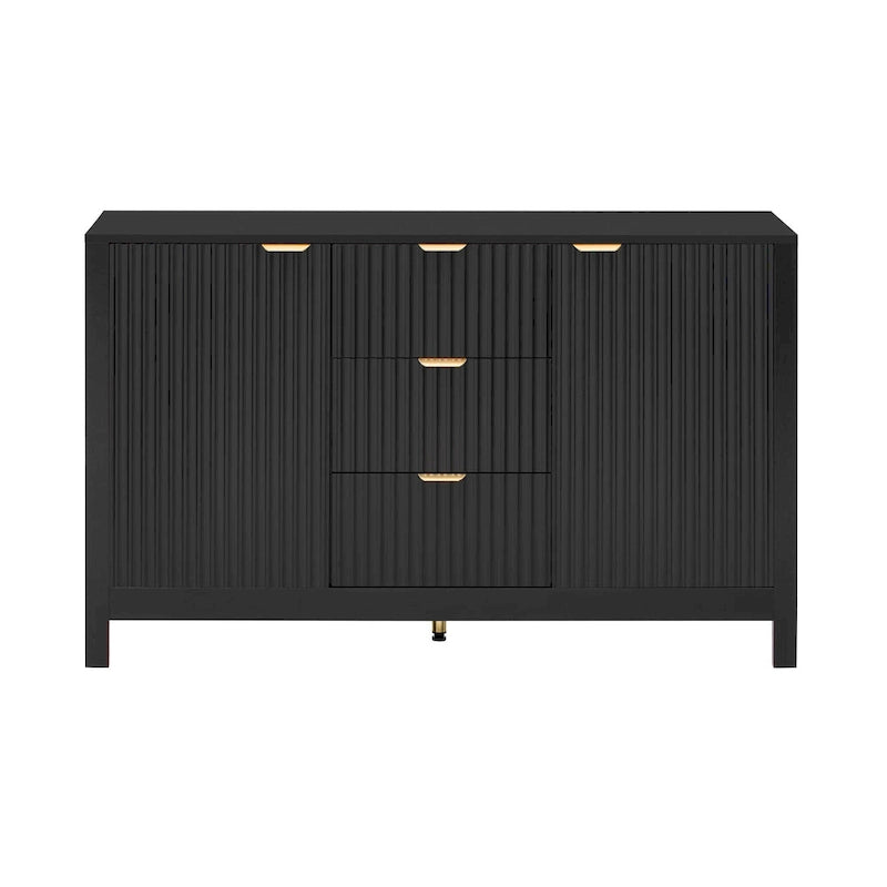 Mobiletto da ingresso con design a onde - 3 ripiani regolabili, 3 cassetti e ante con chiusura ammortizzata, tavolo consolle con maniglie in metallo