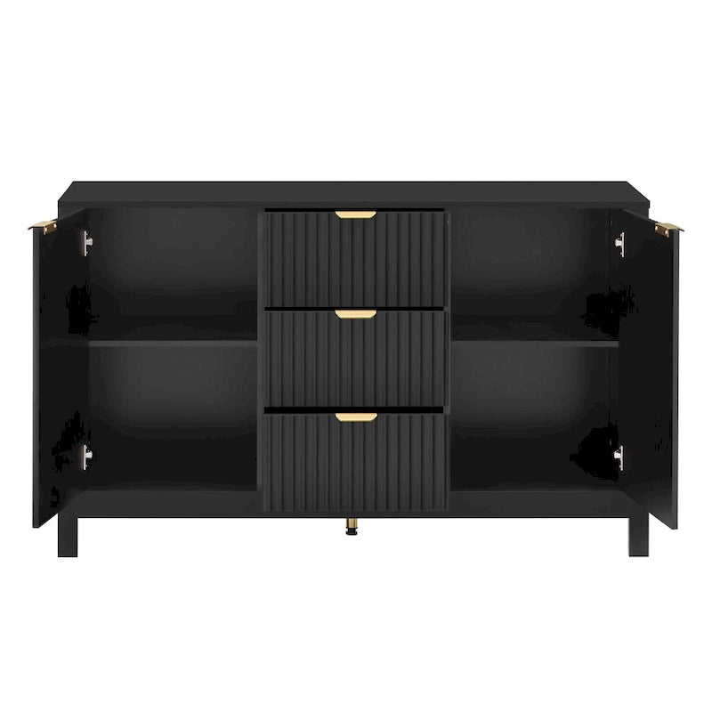 Mobiletto da ingresso con design a onde - 3 ripiani regolabili, 3 cassetti e ante con chiusura ammortizzata, tavolo consolle con maniglie in metallo