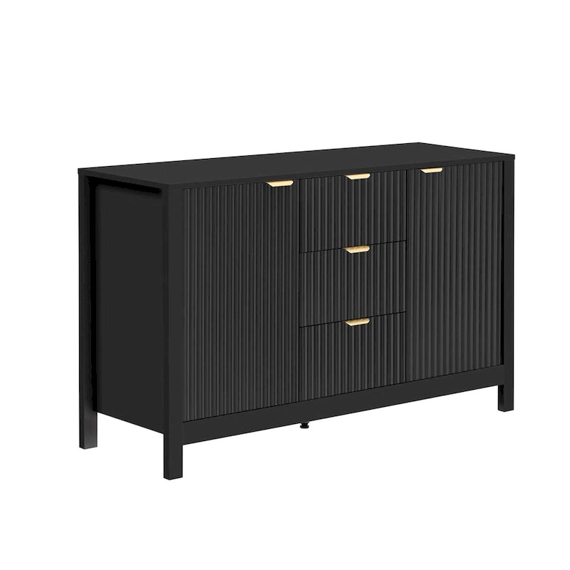 Mobiletto da ingresso con design a onde - 3 ripiani regolabili, 3 cassetti e ante con chiusura ammortizzata, tavolo consolle con maniglie in metallo