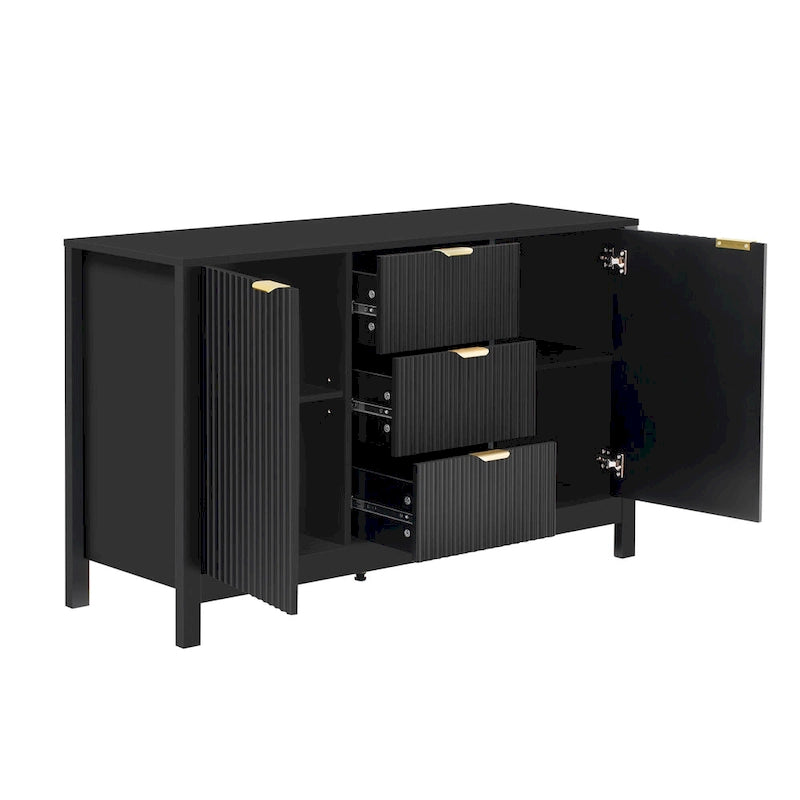Mobiletto da ingresso con design a onde - 3 ripiani regolabili, 3 cassetti e ante con chiusura ammortizzata, tavolo consolle con maniglie in metallo