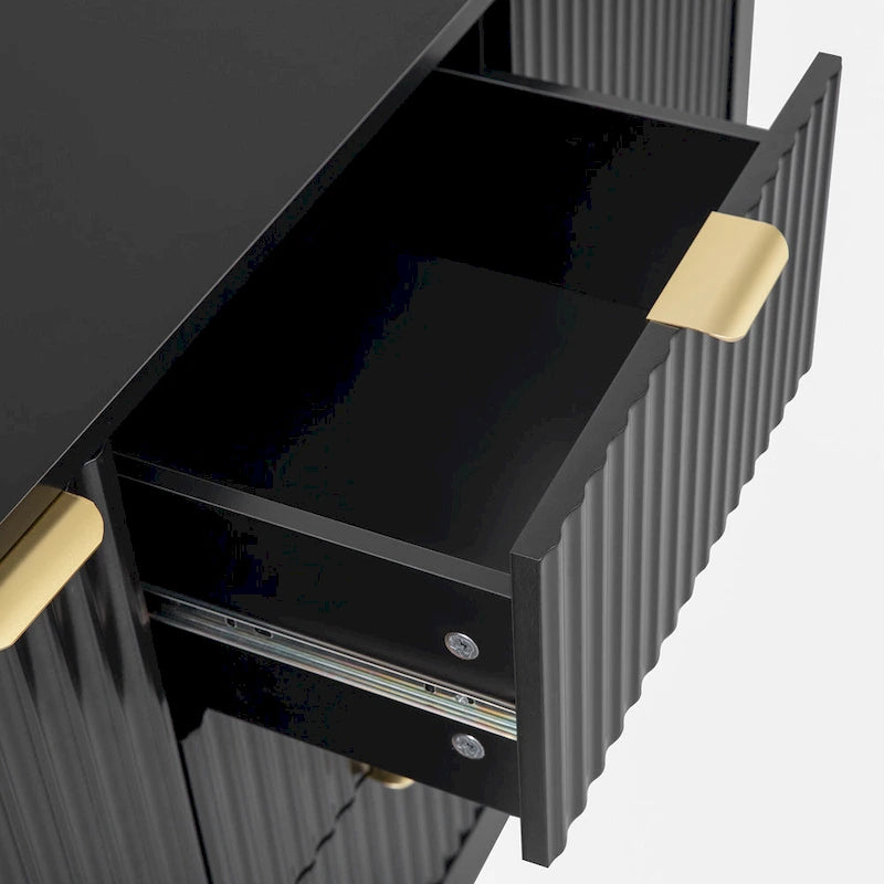 Mobiletto da ingresso con design a onde - 3 ripiani regolabili, 3 cassetti e ante con chiusura ammortizzata, tavolo consolle con maniglie in metallo