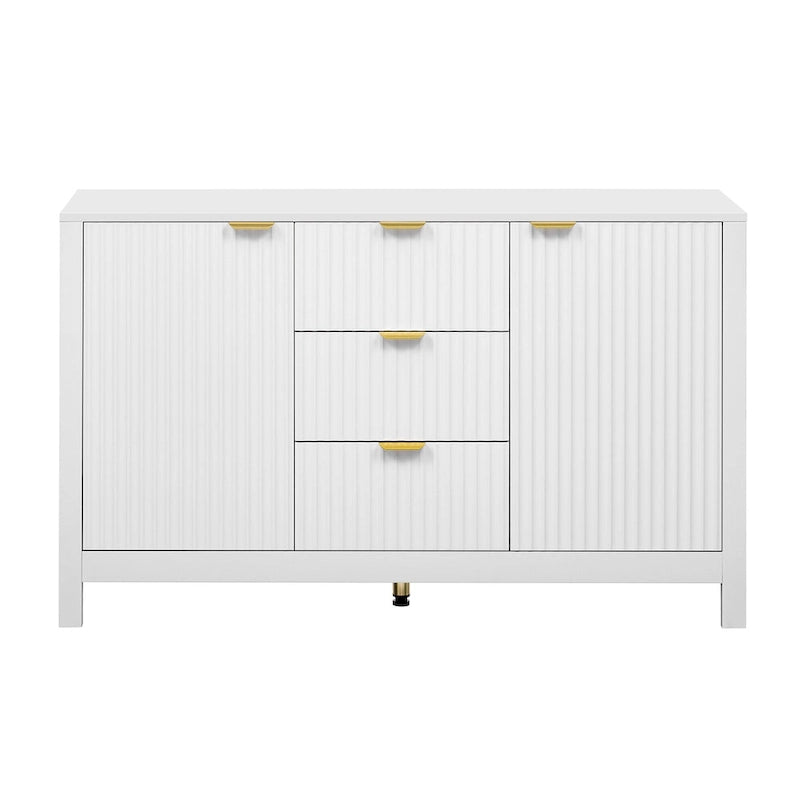 Mobiletto da ingresso con design a onde - 3 ripiani regolabili, 3 cassetti e ante con chiusura ammortizzata, tavolo consolle con maniglie in metallo