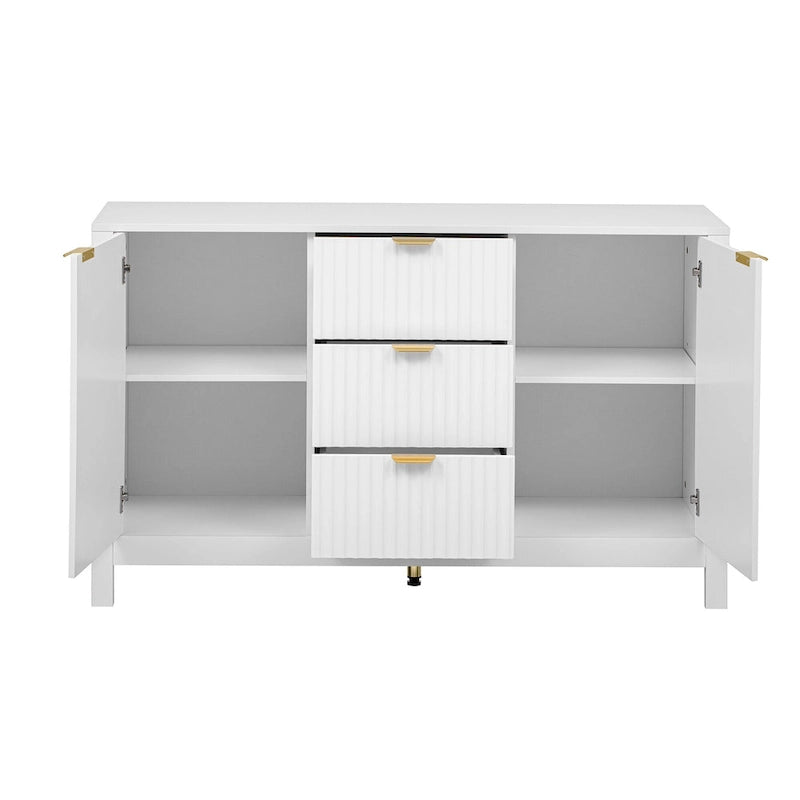 Mobiletto da ingresso con design a onde - 3 ripiani regolabili, 3 cassetti e ante con chiusura ammortizzata, tavolo consolle con maniglie in metallo