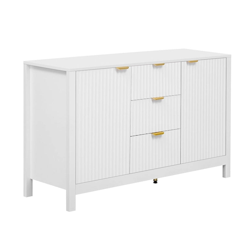 Mobiletto da ingresso con design a onde - 3 ripiani regolabili, 3 cassetti e ante con chiusura ammortizzata, tavolo consolle con maniglie in metallo