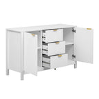 Mobiletto da ingresso con design a onde - 3 ripiani regolabili, 3 cassetti e ante con chiusura ammortizzata, tavolo consolle con maniglie in metallo