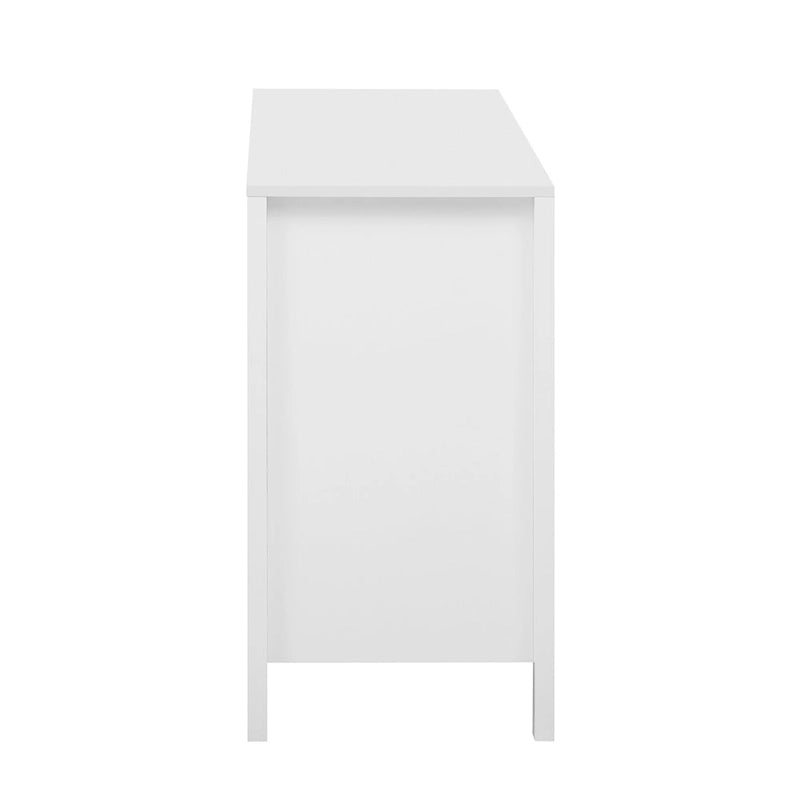 Mobiletto da ingresso con design a onde - 3 ripiani regolabili, 3 cassetti e ante con chiusura ammortizzata, tavolo consolle con maniglie in metallo