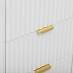 Mobiletto da ingresso con design a onde - 3 ripiani regolabili, 3 cassetti e ante con chiusura ammortizzata, tavolo consolle con maniglie in metallo
