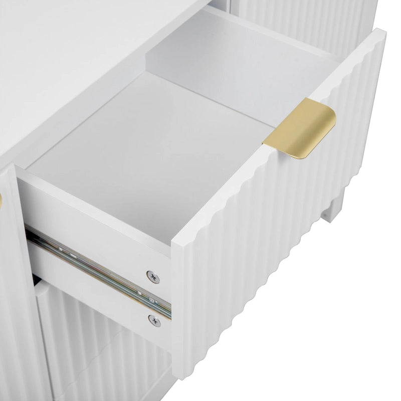 Mobiletto da ingresso con design a onde - 3 ripiani regolabili, 3 cassetti e ante con chiusura ammortizzata, tavolo consolle con maniglie in metallo