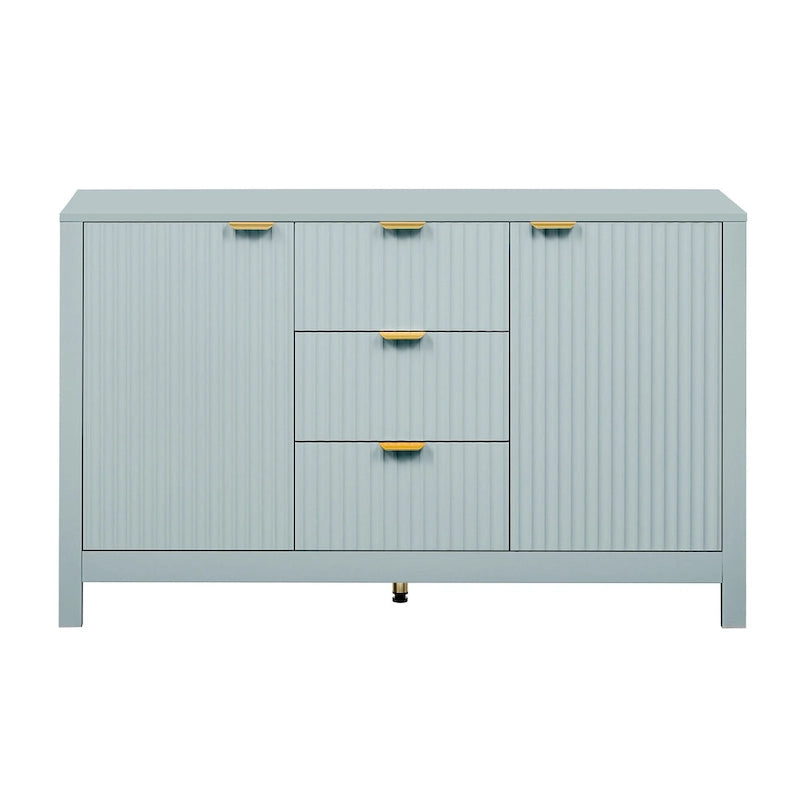 Mobiletto da ingresso con design a onde - 3 ripiani regolabili, 3 cassetti e ante con chiusura ammortizzata, tavolo consolle con maniglie in metallo