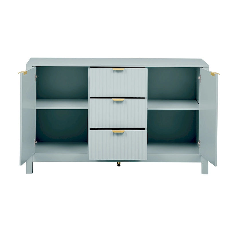 Mobiletto da ingresso con design a onde - 3 ripiani regolabili, 3 cassetti e ante con chiusura ammortizzata, tavolo consolle con maniglie in metallo