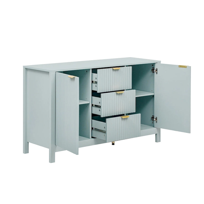 Mobiletto da ingresso con design a onde - 3 ripiani regolabili, 3 cassetti e ante con chiusura ammortizzata, tavolo consolle con maniglie in metallo