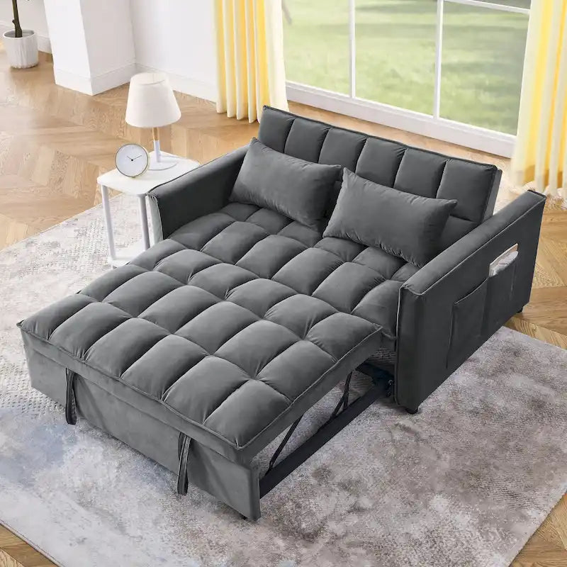 Divano Letto Futon Moderno Convertibile, Schienale Regolabile, Braccioli Porta Oggetti