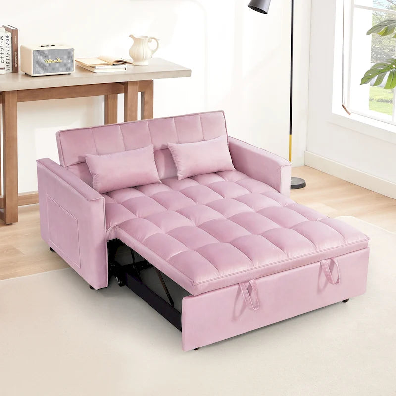 Divano Letto Futon Moderno Convertibile, Schienale Regolabile, Braccioli Porta Oggetti