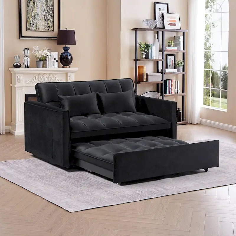 Divano Letto Futon Moderno Convertibile, Schienale Regolabile, Braccioli Porta Oggetti