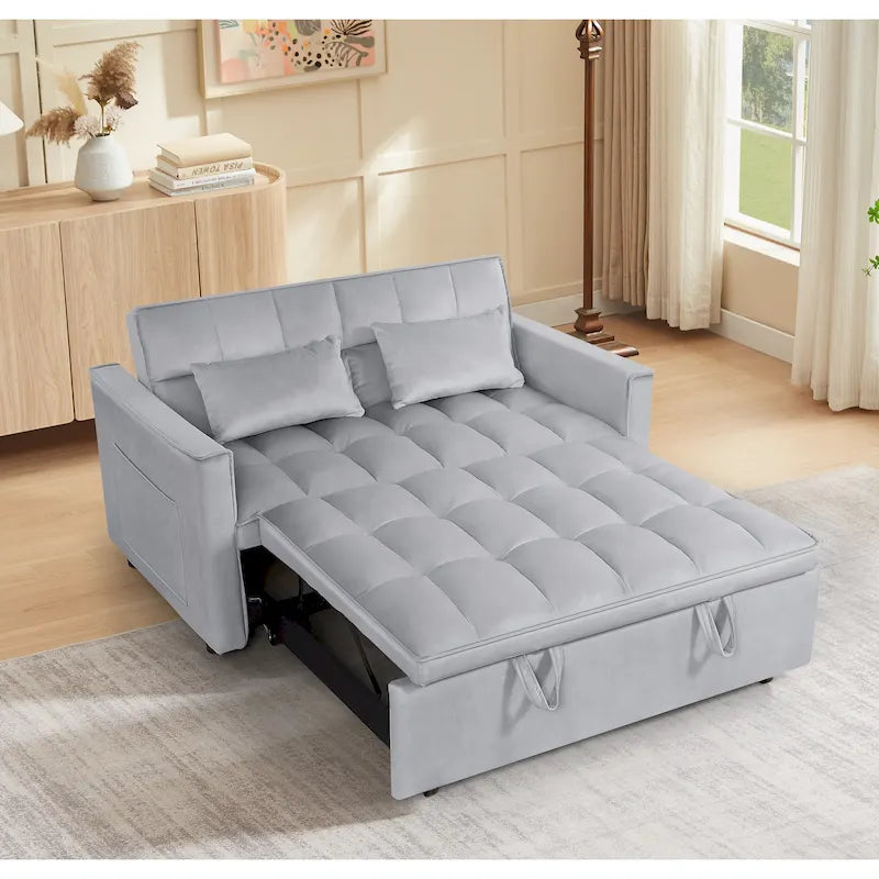 Divano Letto Futon Moderno Convertibile, Schienale Regolabile, Braccioli Porta Oggetti