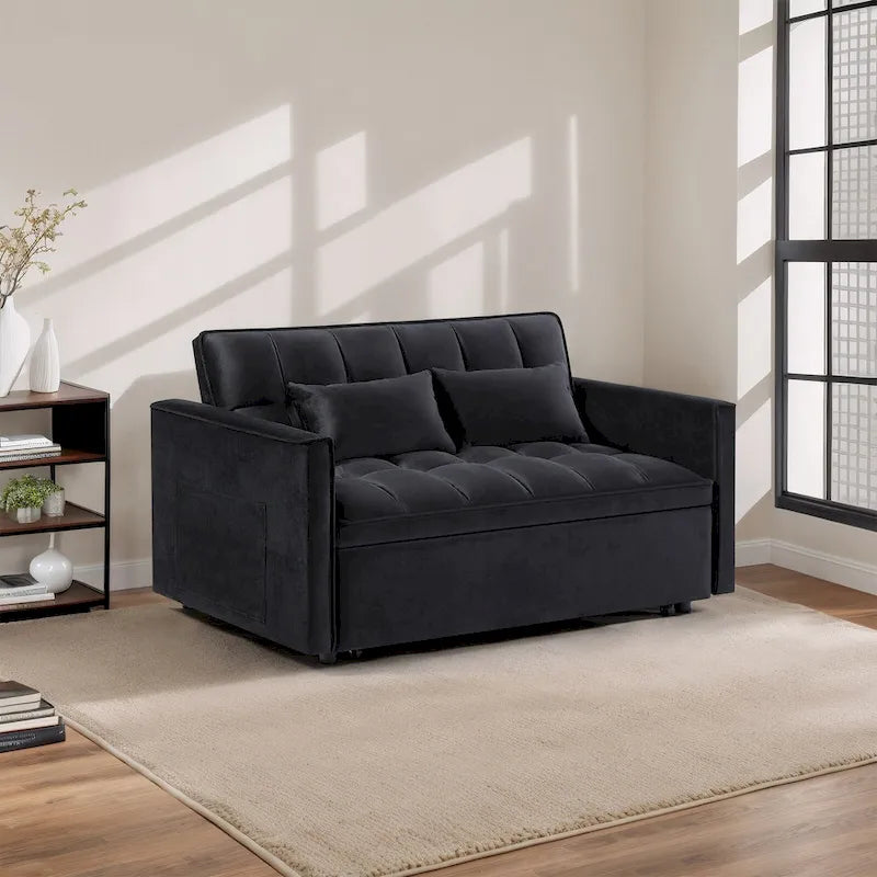Divano Letto Futon Moderno Convertibile, Schienale Regolabile, Braccioli Porta Oggetti
