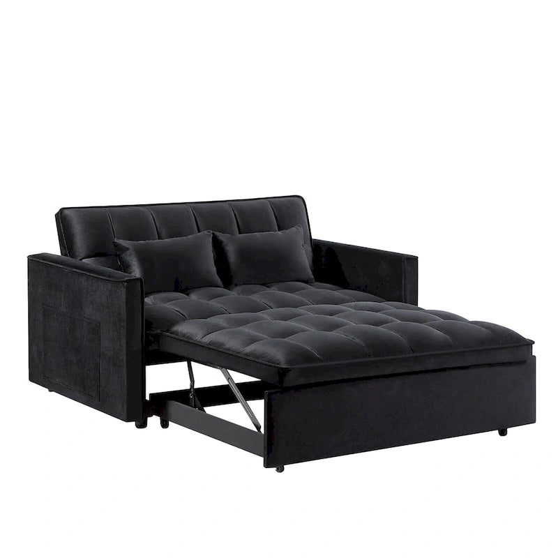 Divano Letto Futon Moderno Convertibile, Schienale Regolabile, Braccioli Porta Oggetti