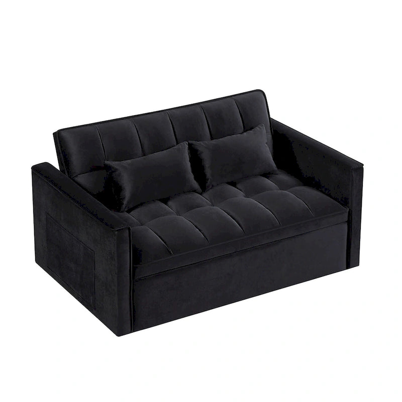 Divano Letto Futon Moderno Convertibile, Schienale Regolabile, Braccioli Porta Oggetti