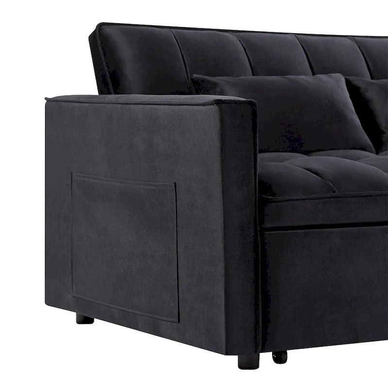 Divano Letto Futon Moderno Convertibile, Schienale Regolabile, Braccioli Porta Oggetti