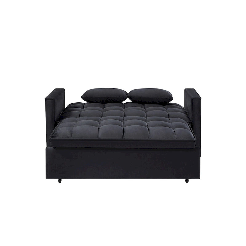 Divano Letto Futon Moderno Convertibile, Schienale Regolabile, Braccioli Porta Oggetti