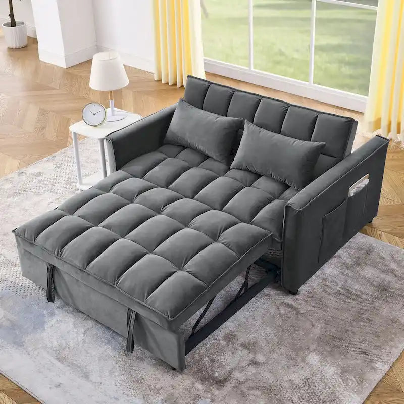 Divano Letto Futon Moderno Convertibile, Schienale Regolabile, Braccioli Porta Oggetti