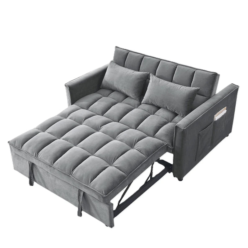 Divano Letto Futon Moderno Convertibile, Schienale Regolabile, Braccioli Porta Oggetti