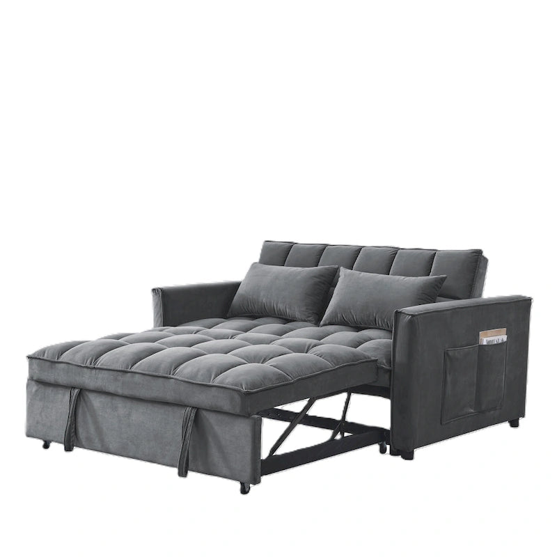 Divano Letto Futon Moderno Convertibile, Schienale Regolabile, Braccioli Porta Oggetti