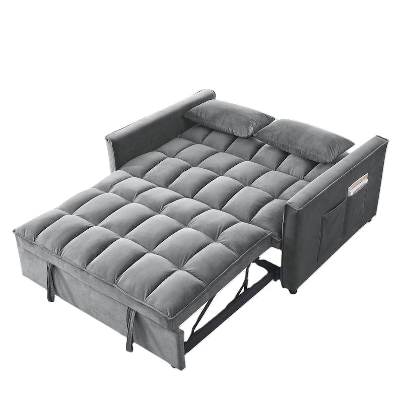 Divano Letto Futon Moderno Convertibile, Schienale Regolabile, Braccioli Porta Oggetti