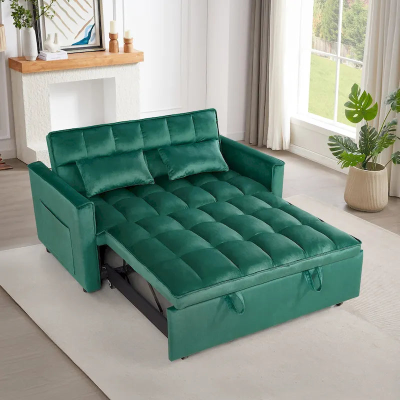 Divano Letto Futon Moderno Convertibile, Schienale Regolabile, Braccioli Porta Oggetti