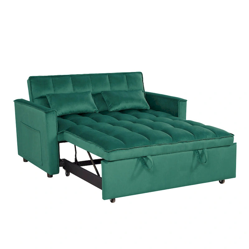 Divano Letto Futon Moderno Convertibile, Schienale Regolabile, Braccioli Porta Oggetti