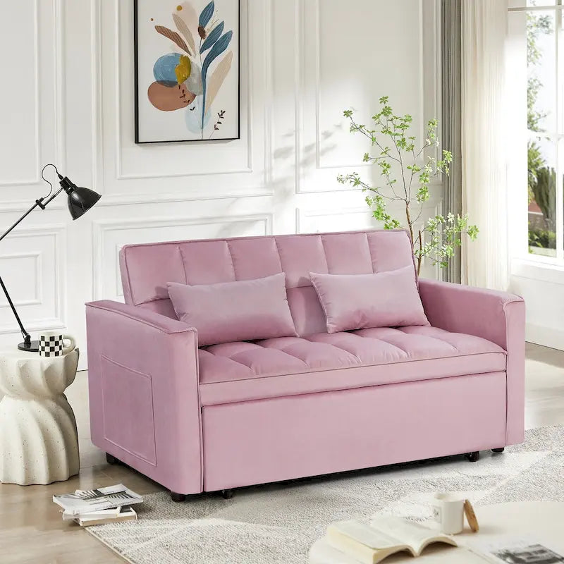 Divano Letto Futon Moderno Convertibile, Schienale Regolabile, Braccioli Porta Oggetti