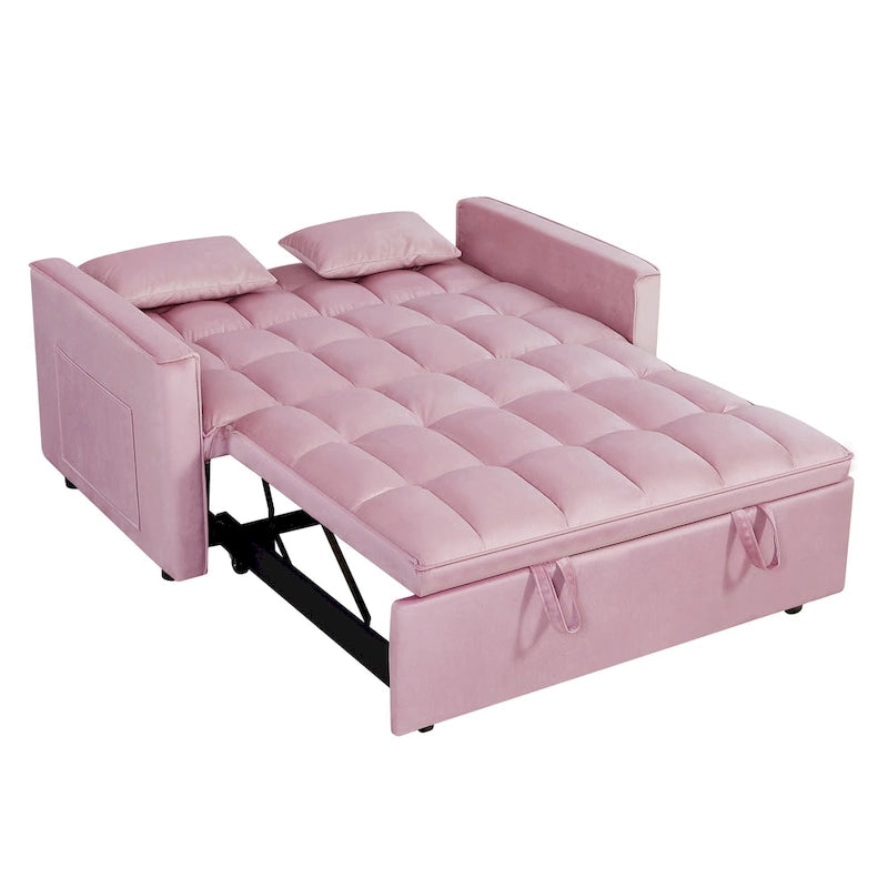 Divano Letto Futon Moderno Convertibile, Schienale Regolabile, Braccioli Porta Oggetti