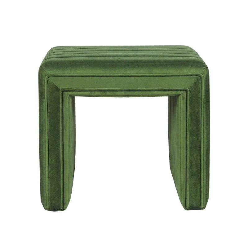 Pouf Ada con velluto verde trapuntato a canali, 48 cm