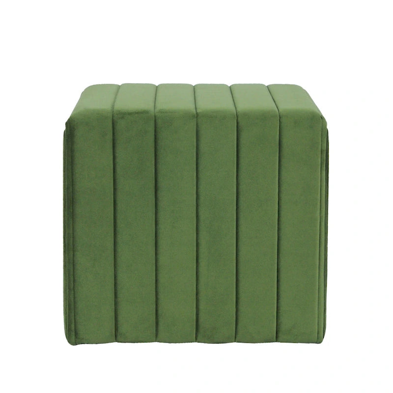 Pouf Ada con velluto verde trapuntato a canali, 48 cm