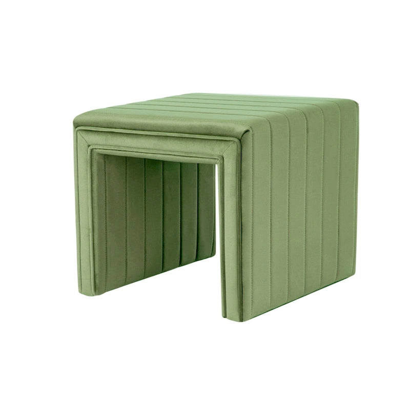 Pouf Ada con velluto verde trapuntato a canali, 48 cm