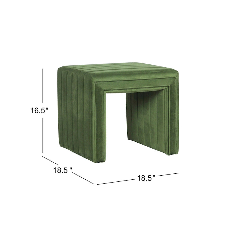 Pouf Ada con velluto verde trapuntato a canali, 48 cm