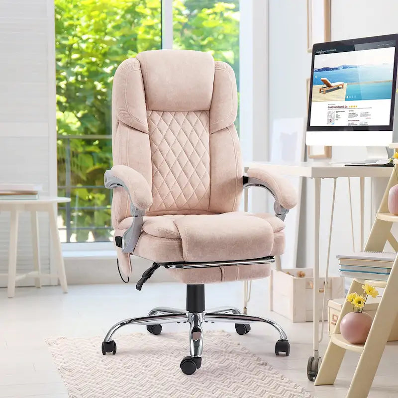 Sedia da ufficio massaggiante riscaldata con poggiapiedi, sedia da scrivania ergonomica reclinabile con supporto lombare e altezza regolabile.