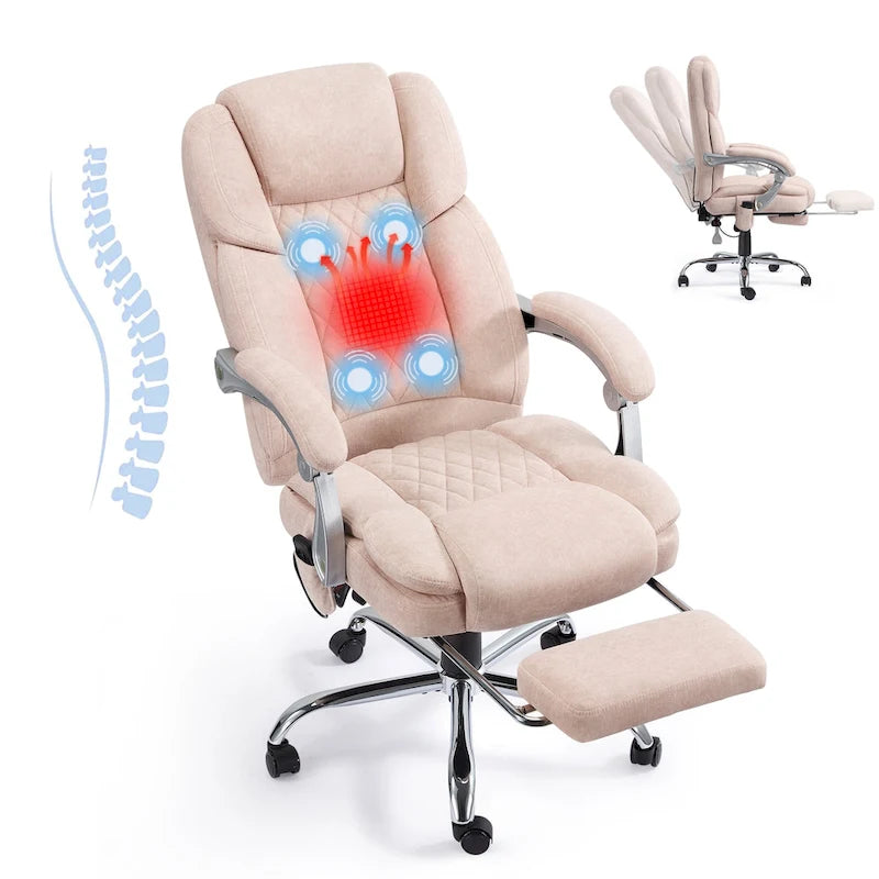Sedia da ufficio massaggiante riscaldata con poggiapiedi, sedia da scrivania ergonomica reclinabile con supporto lombare e altezza regolabile.
