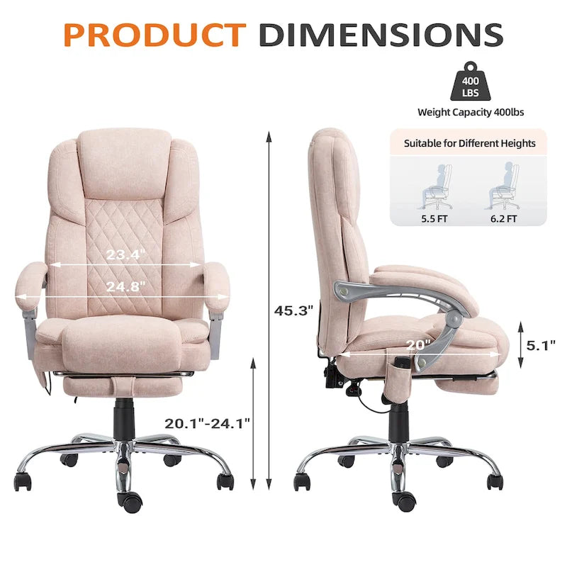 Sedia da ufficio massaggiante riscaldata con poggiapiedi, sedia da scrivania ergonomica reclinabile con supporto lombare e altezza regolabile.