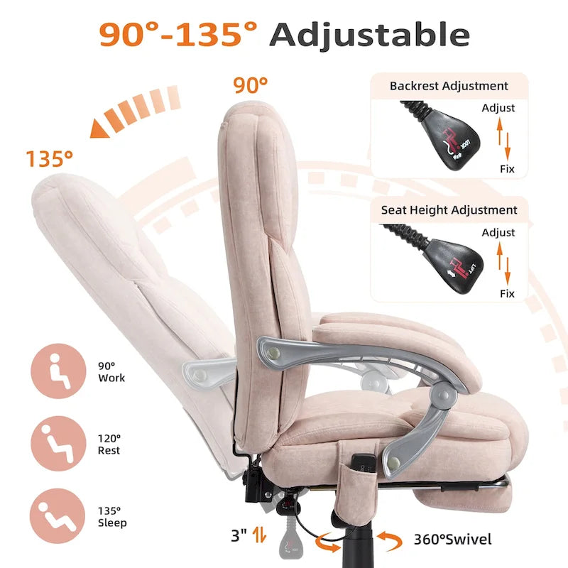 Sedia da ufficio massaggiante riscaldata con poggiapiedi, sedia da scrivania ergonomica reclinabile con supporto lombare e altezza regolabile.