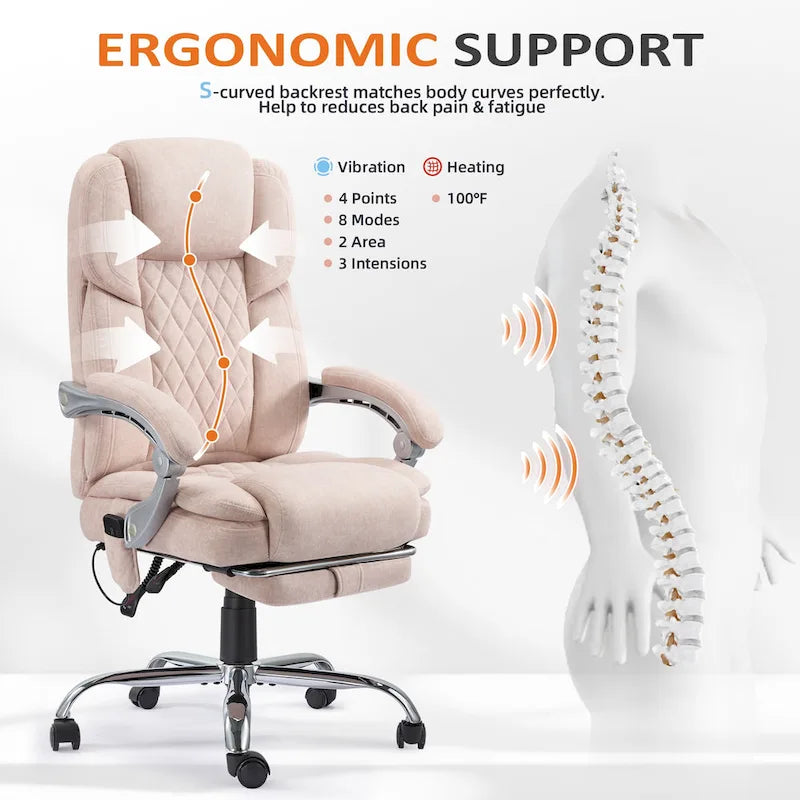Sedia da ufficio massaggiante riscaldata con poggiapiedi, sedia da scrivania ergonomica reclinabile con supporto lombare e altezza regolabile.