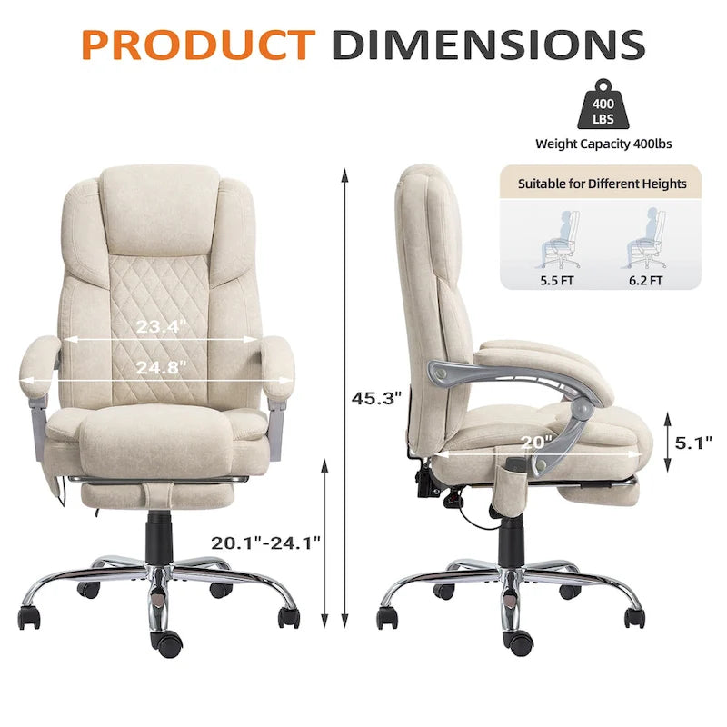 Sedia da ufficio massaggiante riscaldata con poggiapiedi, sedia da scrivania ergonomica reclinabile con supporto lombare e altezza regolabile.