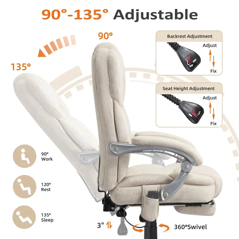 Sedia da ufficio massaggiante riscaldata con poggiapiedi, sedia da scrivania ergonomica reclinabile con supporto lombare e altezza regolabile.