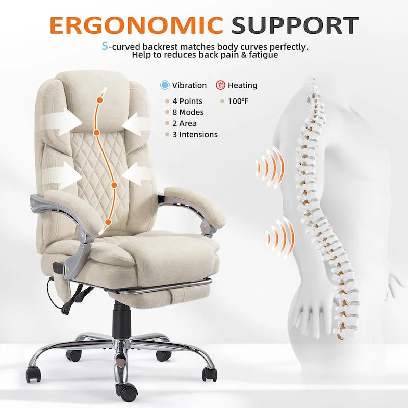 Sedia da ufficio massaggiante riscaldata con poggiapiedi, sedia da scrivania ergonomica reclinabile con supporto lombare e altezza regolabile.
